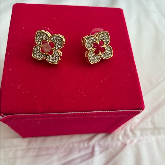 Vince Camuto Gold Floral Crystal Stud Earrings with Clear Stones - Picture 2 of 5